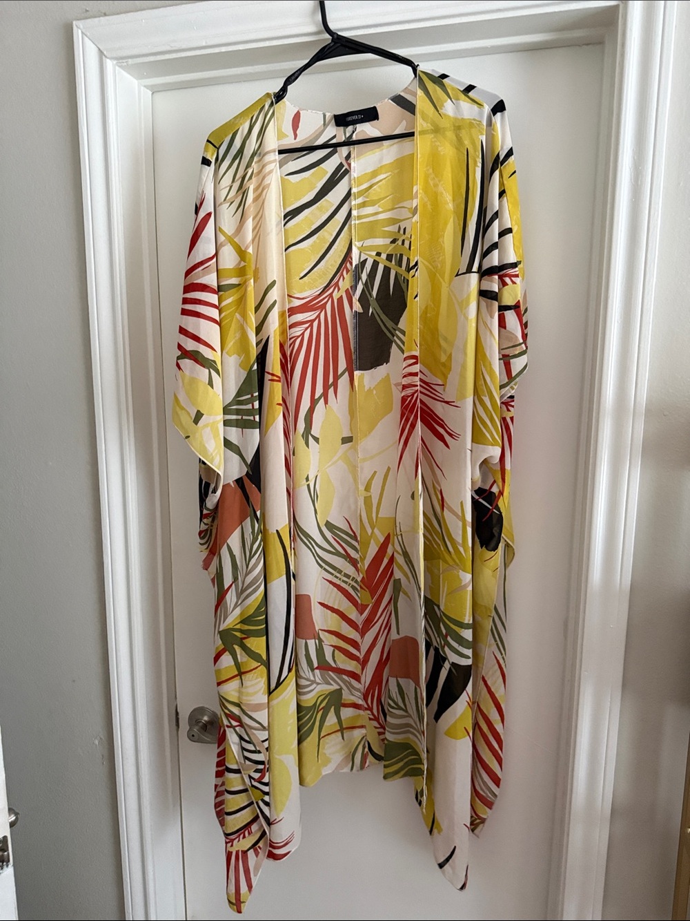 Forever 21+ Yellow Multi Tropical Print Long Sleeve Kimono
